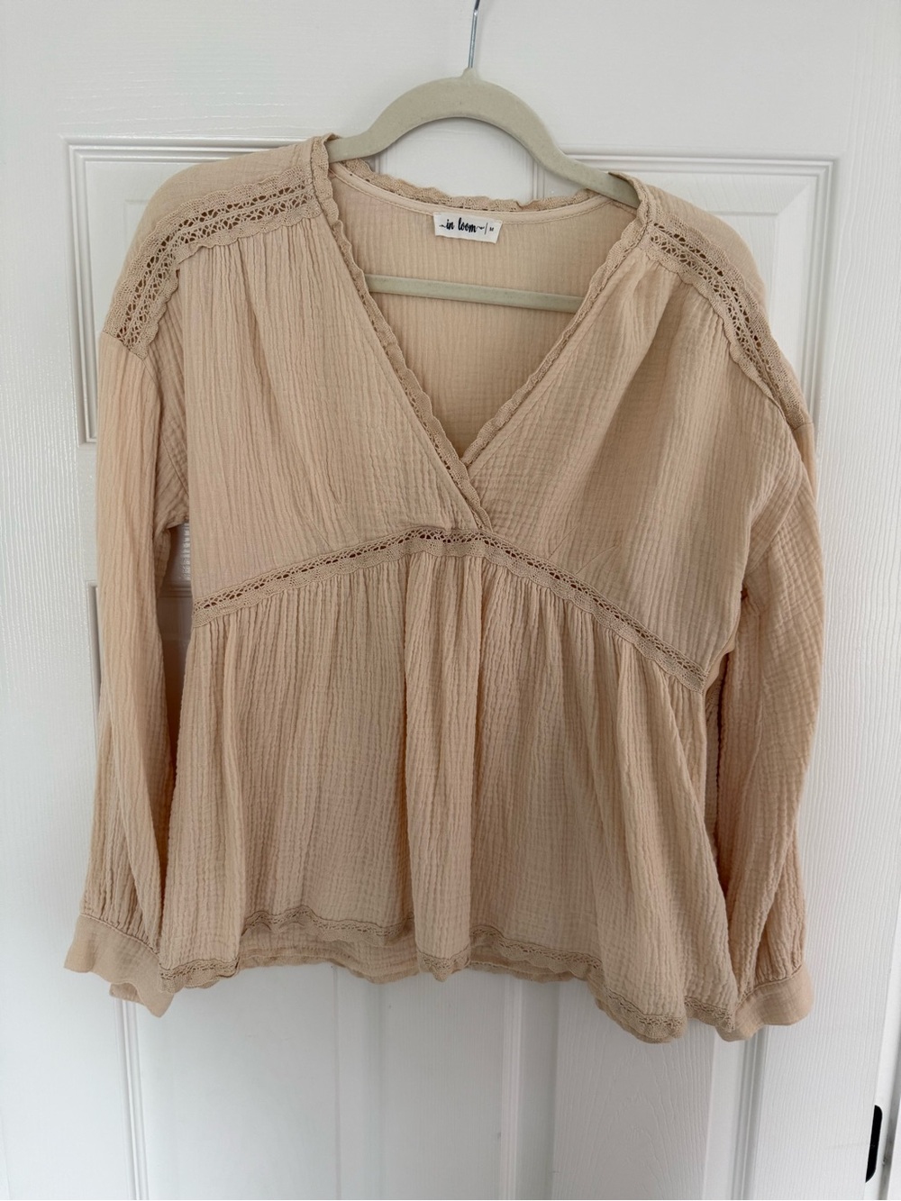 In Bloom Women's Light Beige Boho Peasant Blouse